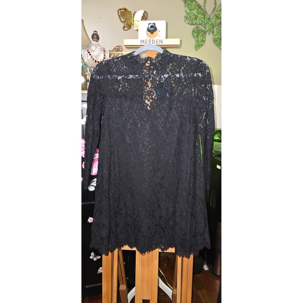 Show Me Your Mumu Black Floral Lace Mock Neck Keyhole Back Mini Dress Small
